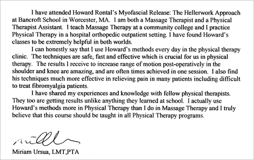 RPT testimonial for myofascial release massage